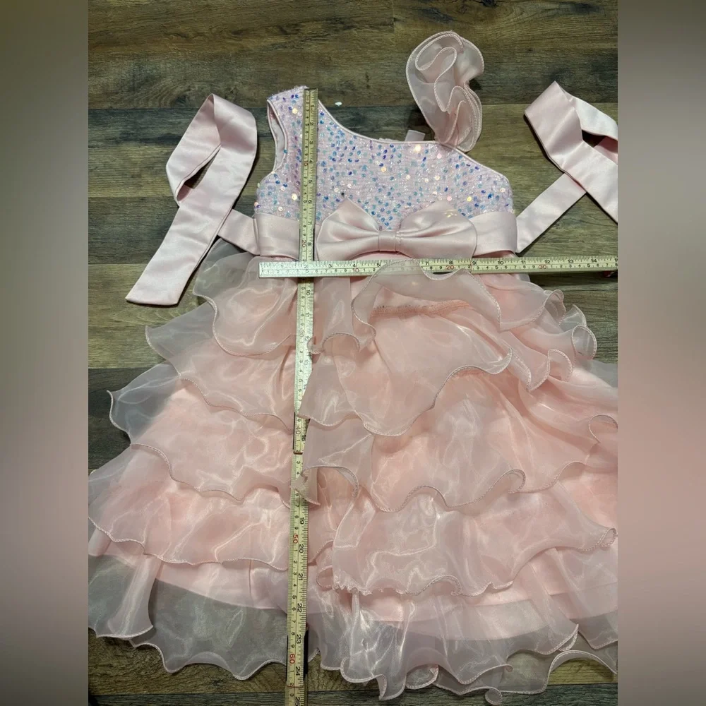 Pink Ruffled Kids Pageant Dress - Picture 3 of 5